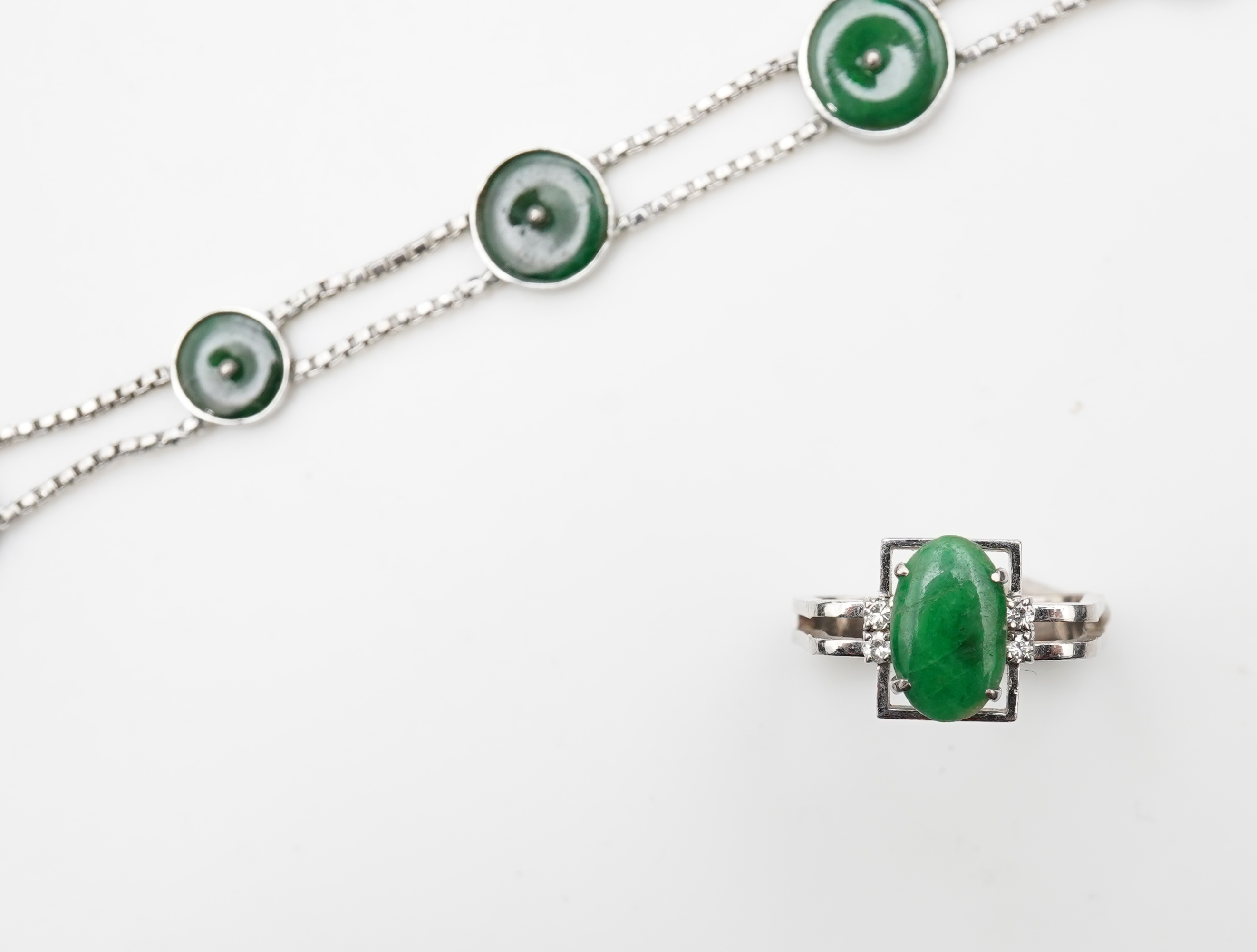 A jadeite bracelet and ring